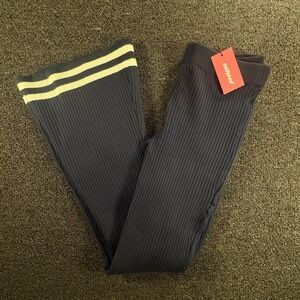 Edikted Ribbed Knit Flare Pants Womens S Navy Blue Striped Hem NWT